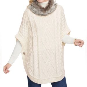 Talbots Cream and Brown Cable Knit Poncho
